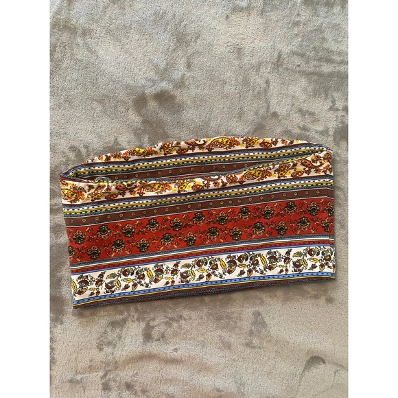 Forever 21 Tube Top Women Large Red Paisley Floral Boho Strapless Crop Hippie - Picture 2 of 6